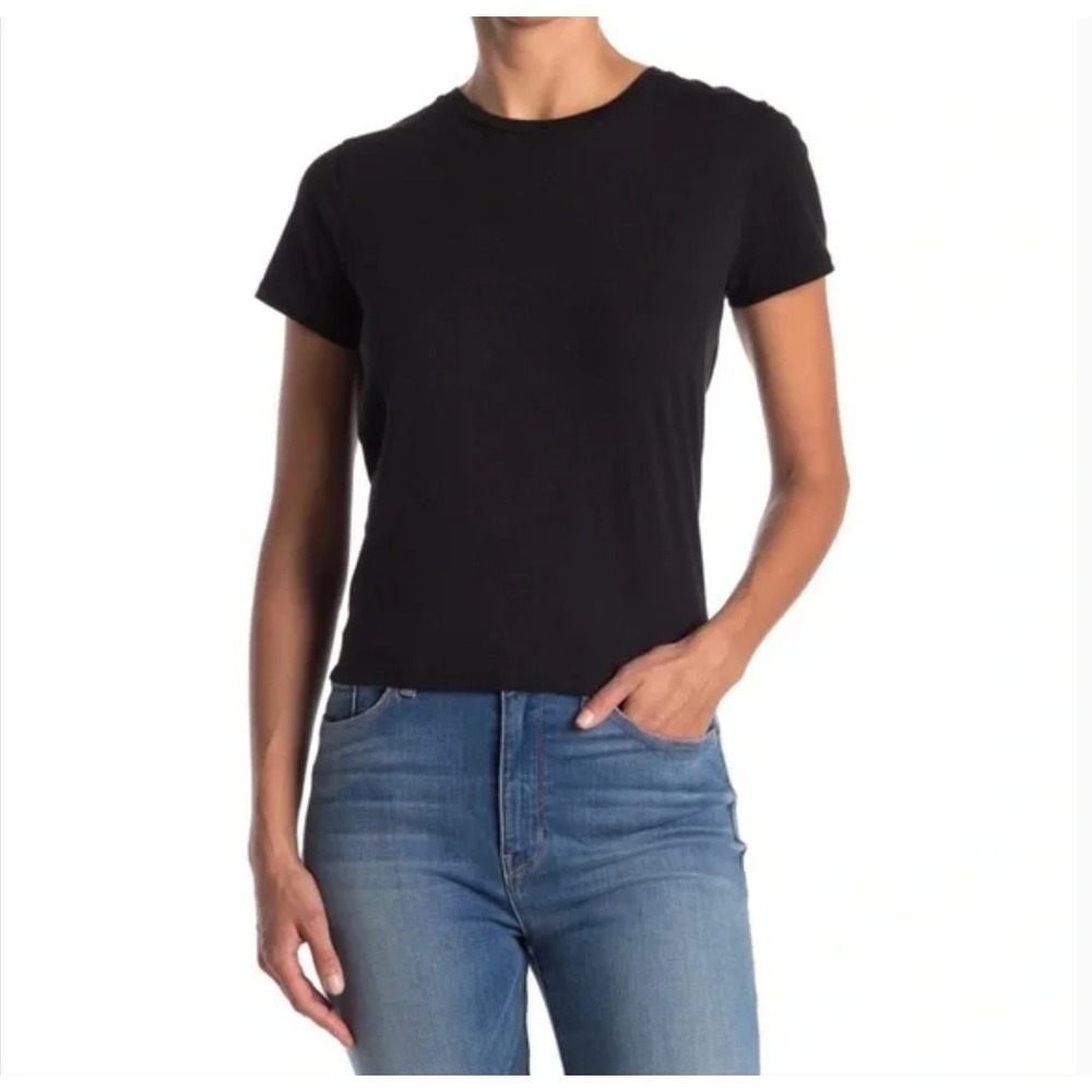Madewell Black Tie Back Short Sleeve Crew Neck Casual T‎ Shirt Top Womens M NEW